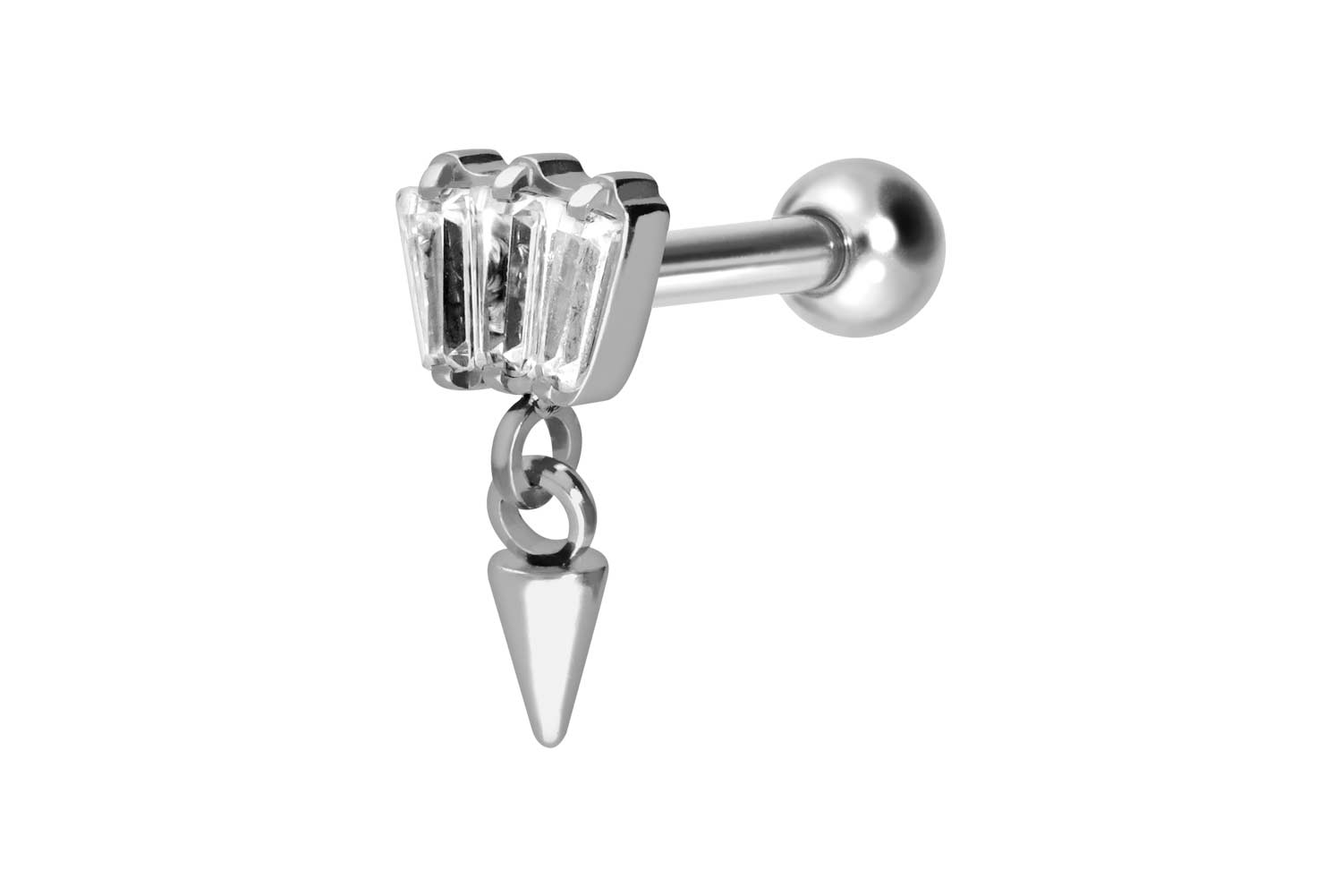 Titan Ohrpiercing 3 EINGEFASSTE KRISTALLRECHTECKE + SPITZE